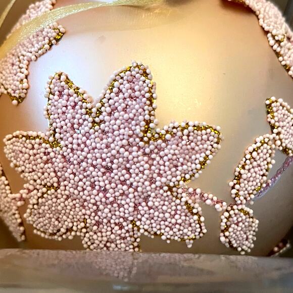 Laura Ashley Pink Beaded Glass Christmas Ornaments 3in Set of 4 Holiday Glam NEW - Picture 15 of 15